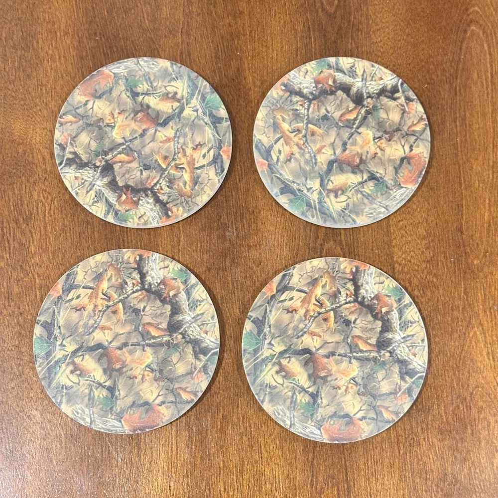 Absorbent Stone Drink Coasters, Autumn and Fall Camouflage Design, Set of 4